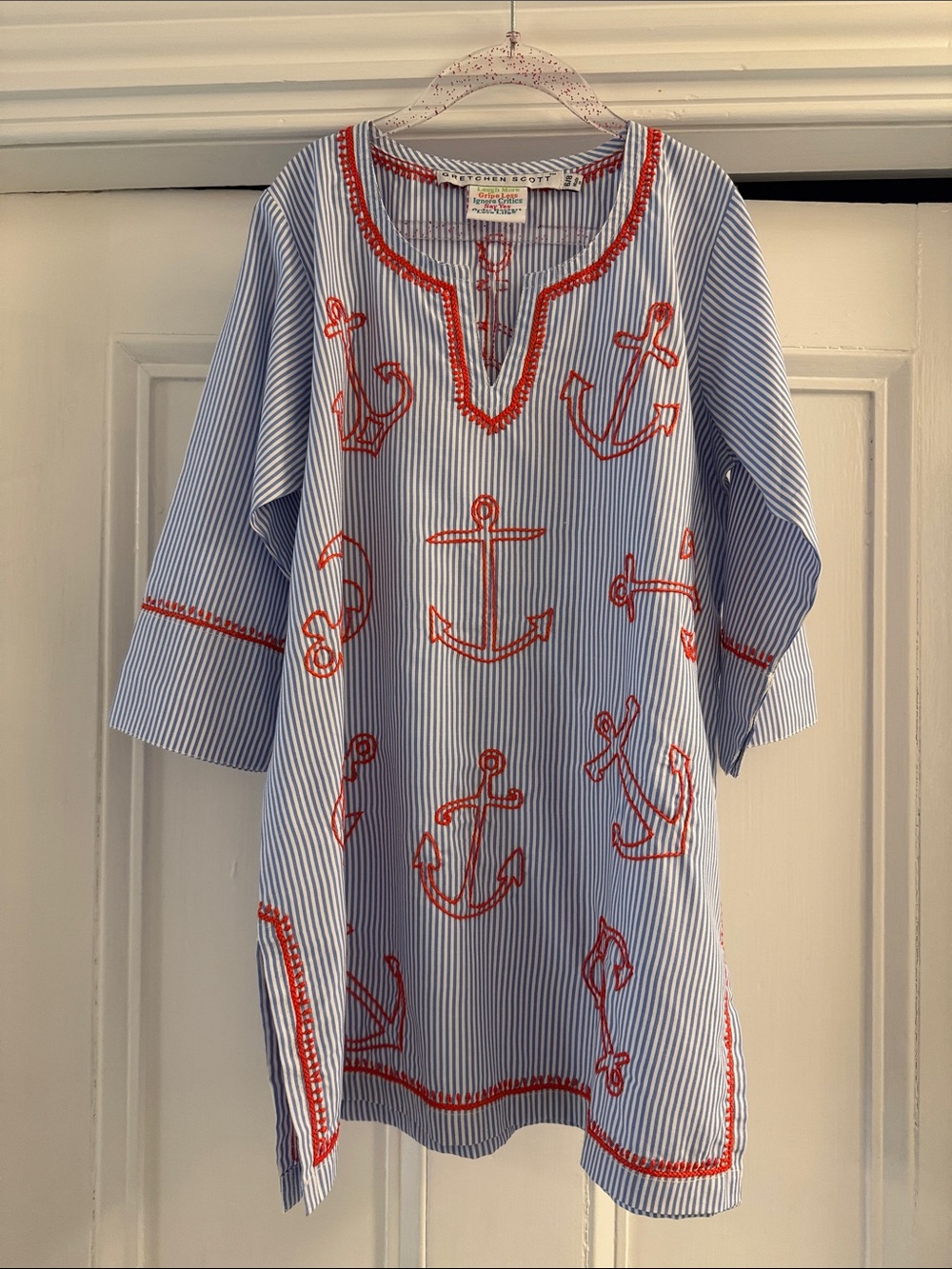 Gretchen Scott  Blue & White Tunic with Red Anchor Embroidery size 6-8